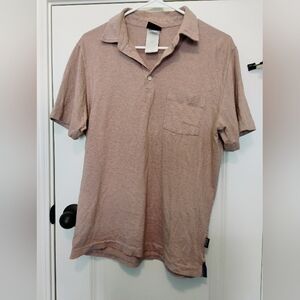 Patagonia Men's Polo Shirt - Soft Orange/Peach And Gray Pinstripe Sz S